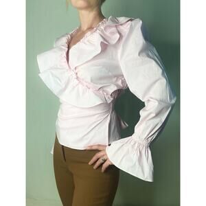RACHEL PARCELL Blush Pink Ruffled Long Sleeve Wrap Blouse US SMALL NWT